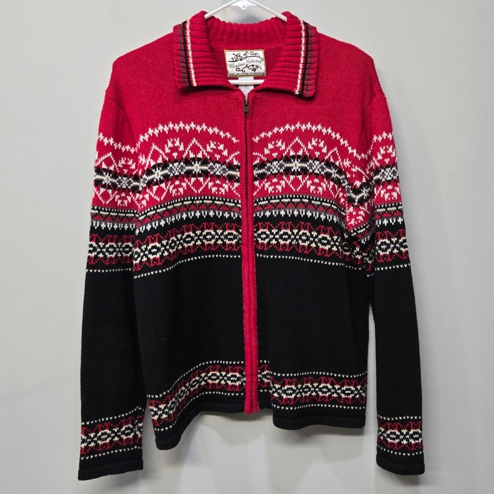 VTG Y2K Heirloom Collectibles Cardigan Sweater Medium Christmas Fair Isle Nordic